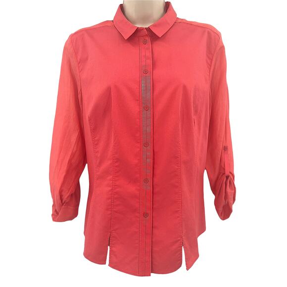 Elie Tahari Shirt Women's L Coral Button-Up Collar Preppy Minimalist Tailored - Picture 1 of 5